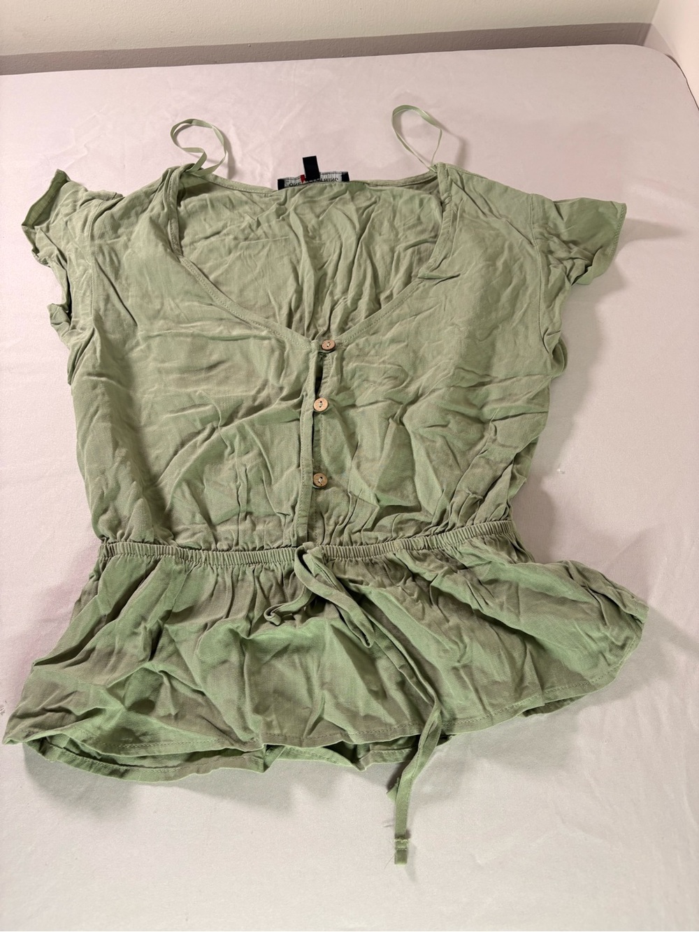 Light Green Button-Front Women’s Peplum Top